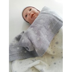 Мериносово одеало Lambinoo в бяло и сиво - двулицево