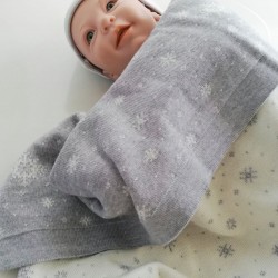 Мериносово одеало Lambinoo в бяло и сиво - двулицево