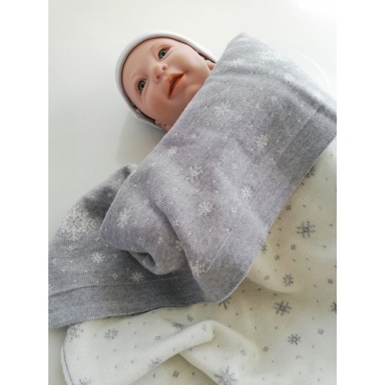 Мериносово одеало Lambinoo в бяло и сиво - двулицево