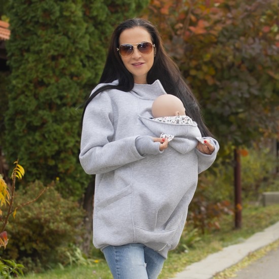 Памучен суитшърт за бебеносене Simply - Grey Panda  